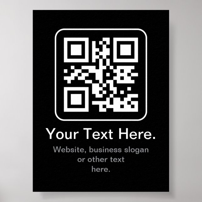 Poster Code QR scannable moderne | Noir Blanc & Gris (Devant)