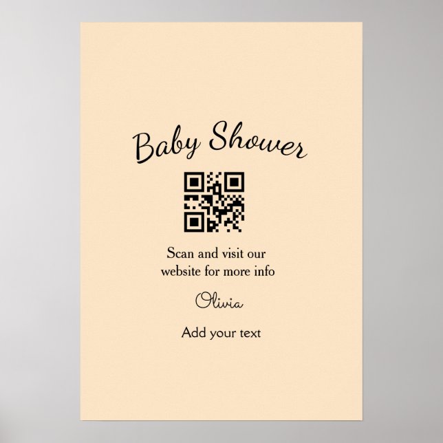 Poster Code QR simple pour baby shower avec nom et texte (Devant)