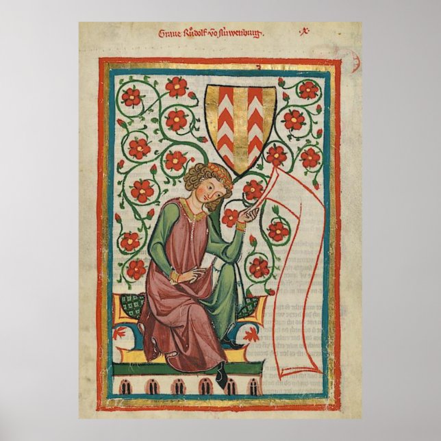 Poster Codex Manesse Graf Rudolf von Neuenburg (Devant)
