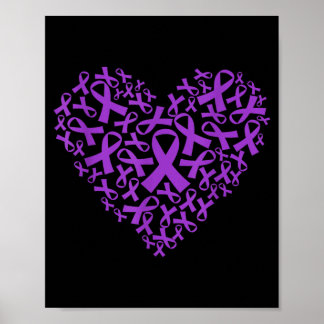 Poster Cœur à ruban violet pour soutenir le cancer du pan