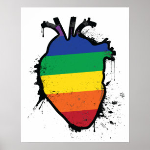 Poster coeur anatomique arc-en-ciel