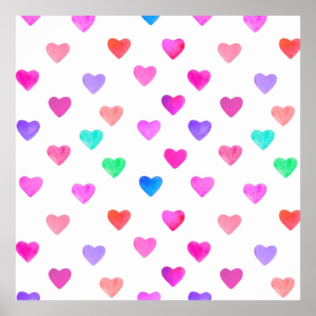 Poster coeur aquarelle peint à la main motif Valentine's (Devant)