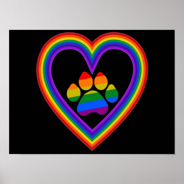 Poster Coeur arc-en-ciel avec Paw (Devant)
