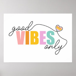 Poster Cœur Arc-en-Ciel Bonnes Vibrations Uniquement