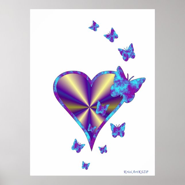 Poster Coeur arc-en-ciel et papillon (Devant)