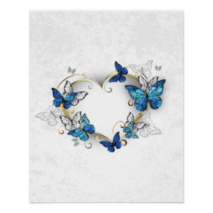 Poster Coeur bijoux avec papillons Morpho