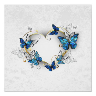 Poster Coeur bijoux avec papillons Morpho