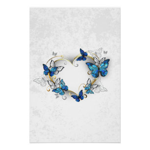 Poster Coeur bijoux avec papillons Morpho