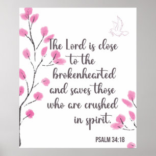 Poster Coeur brisé et écrasé dans le psaume d'esprit 34:1