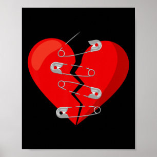 Poster Cœur brisé et épingles de sûreté Anti Saint-Valent