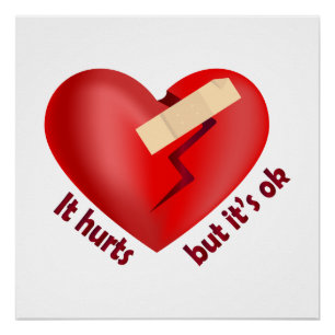 Poster Coeur brisé guéri avec patch et citation de vie