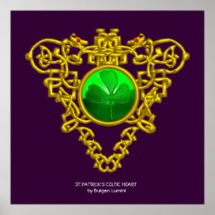 Poster CŒUR CELTIQUE DE LA SAINT PATRICK,TRÈFLE,pourpre