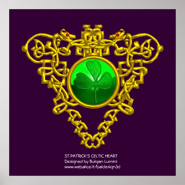 Poster COEUR CÉLTIQUE DE SAINT PATRICK, SHAMROCK, violet (Devant)
