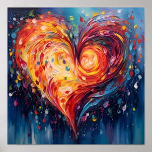 Poster Coeur coloré abstrait tourbillon peint