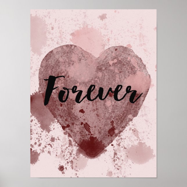 Poster Coeur d'aquarelle rose pour toujours (Devant)