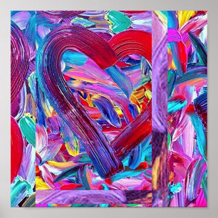 Poster Coeur d'art peint, coups de pinceau