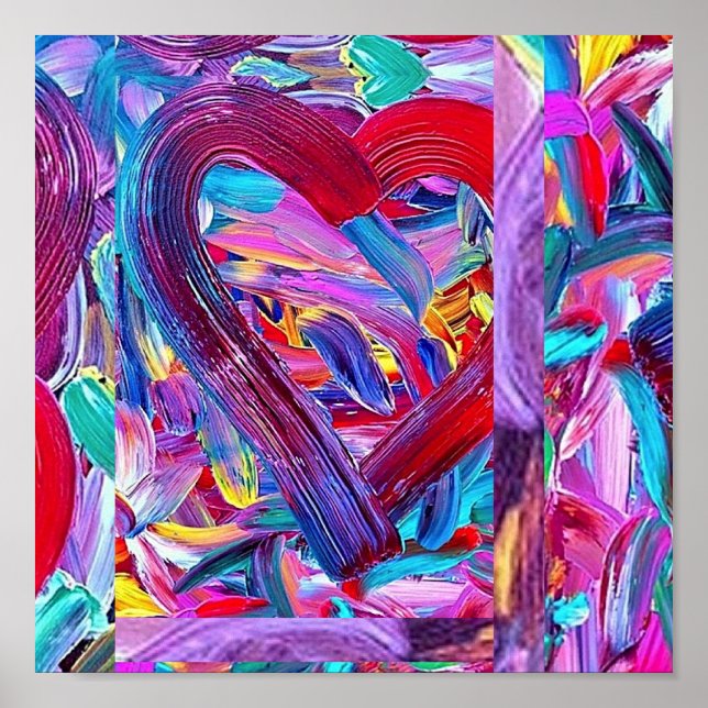 Poster Coeur d'art peint, coups de pinceau (Devant)