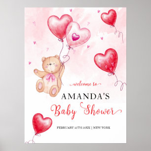 Poster Cœur de ballon en forme d'ours en peluche mignon B