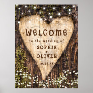 Poster Cœur de bois d'écorce Pays rustique BIENVENUE Mari