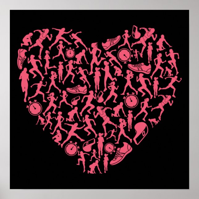 Poster Coeur de course - Femmes coureurs Silhouettes (Devant)