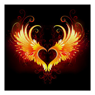 Poster Coeur de feu ange avec ailes