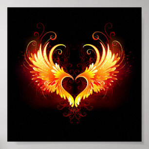 Poster Coeur de feu ange avec ailes