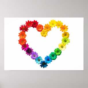 Poster Coeur de fierté faite avec des fleurs arc-en-ciel