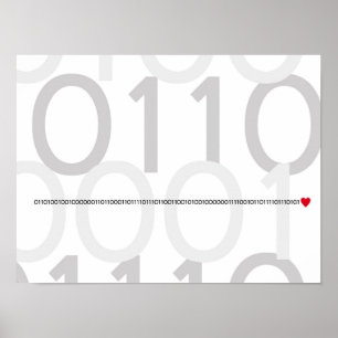 Poster Coeur de geek d'affiche de code binaire je t'aime