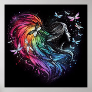 Poster Coeur de libellule arc-en-ciel