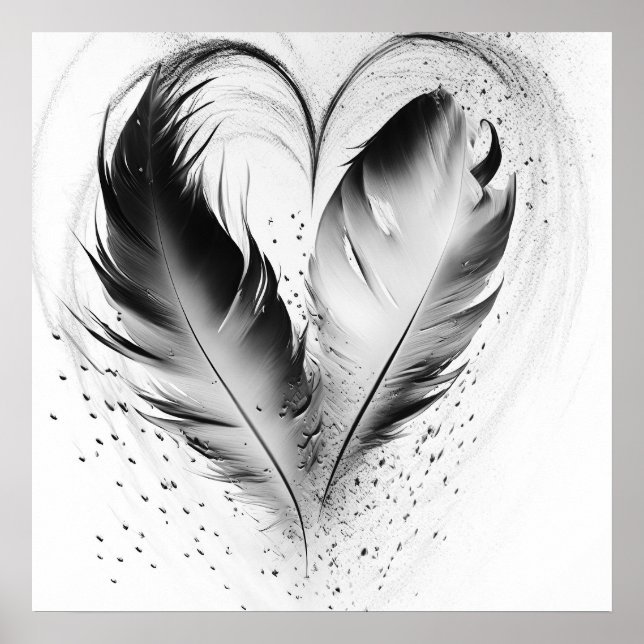 Poster Coeur de plumes - Noir & Blanc (Devant)