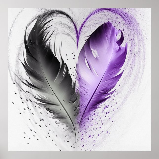 Poster Coeur de plumes - pourpre (Devant)