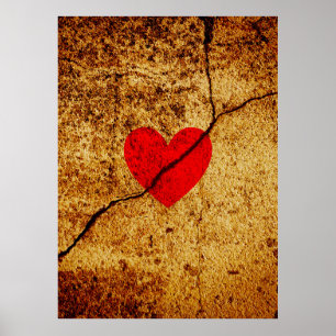 Poster Coeur de Saint-Valentin rouge sur un mur fissuré