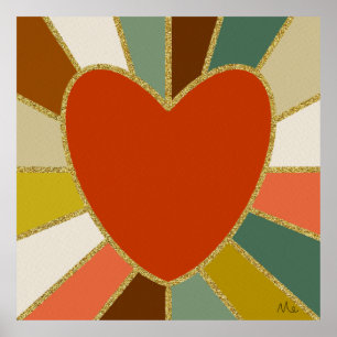 Poster Coeur de sunburst rétro