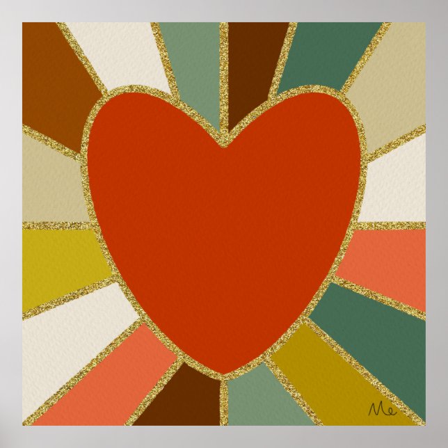 Poster Coeur de sunburst rétro (Devant)