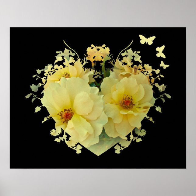 Poster Coeur des Roses Jaunes sur l'affiche noire (Devant)