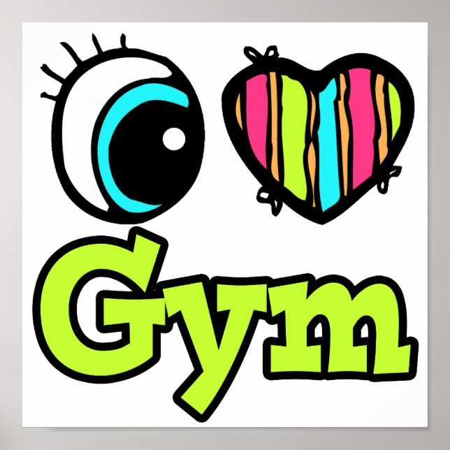 Poster Coeur des yeux lumineux J'aime la salle de gym (Devant)
