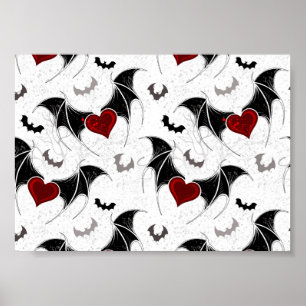 Poster Coeur d'Halloween avec ailes de chauve-souris noir