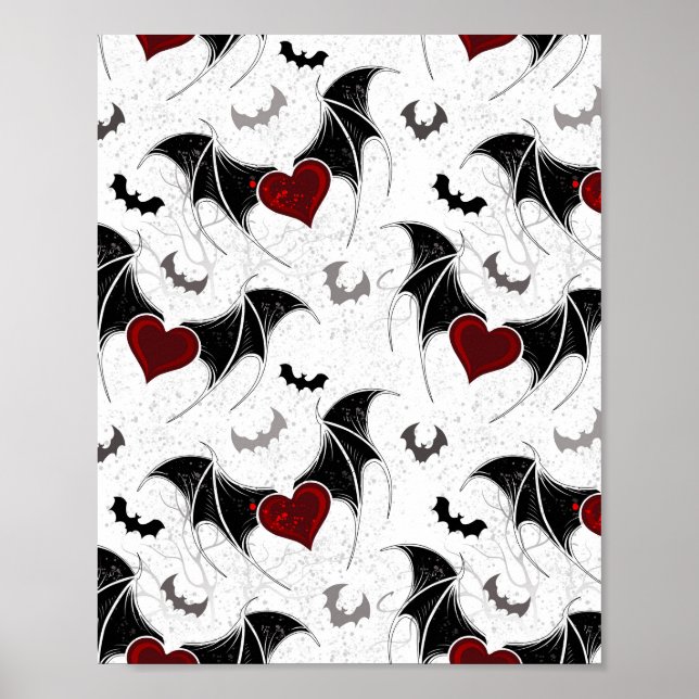 Poster Coeur d'Halloween avec ailes de chauve-souris noir (Devant)