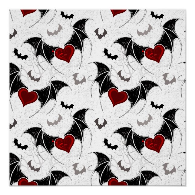 Poster Coeur d'Halloween avec ailes de chauve-souris noir (Devant)