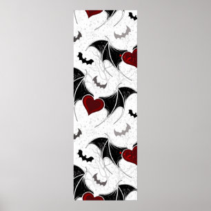 Poster Coeur d'Halloween avec ailes de chauve-souris noir