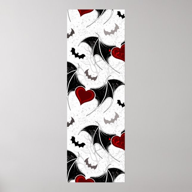 Poster Coeur d'Halloween avec ailes de chauve-souris noir (Devant)
