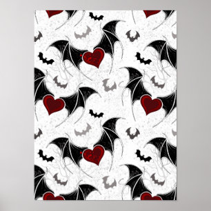 Poster Coeur d'Halloween avec ailes de chauve-souris noir