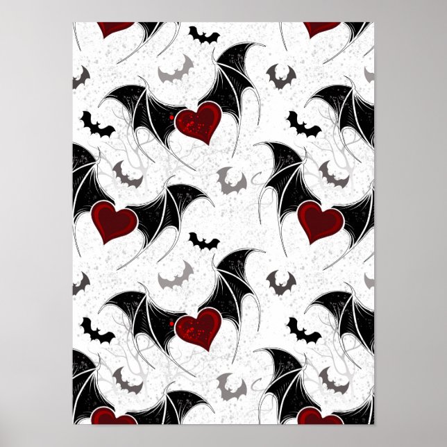 Poster Coeur d'Halloween avec ailes de chauve-souris noir (Devant)