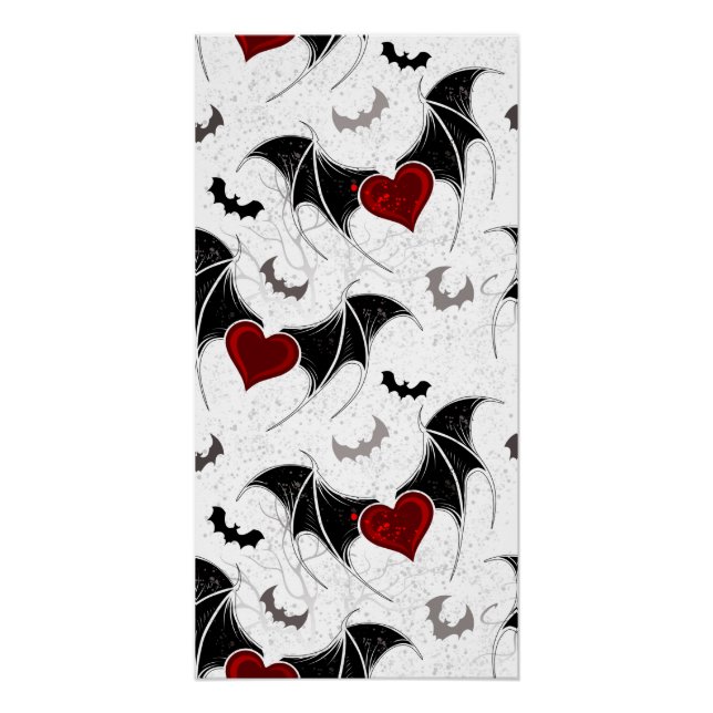 Poster Coeur d'Halloween avec ailes de chauve-souris noir (Devant)