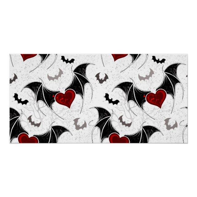 Poster Coeur d'Halloween avec ailes de chauve-souris noir (Devant)