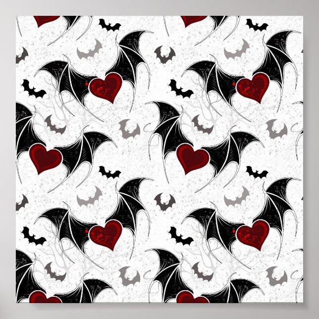 Poster Coeur d'Halloween avec ailes de chauve-souris noir (Devant)