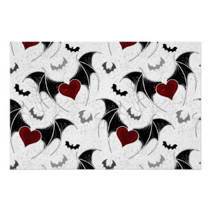 Poster Coeur d'Halloween avec ailes de chauve-souris noir