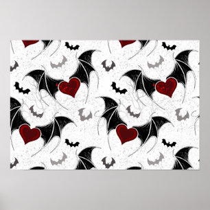 Poster Coeur d'Halloween avec ailes de chauve-souris noir