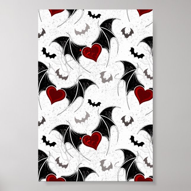 Poster Coeur d'Halloween avec ailes de chauve-souris noir (Devant)
