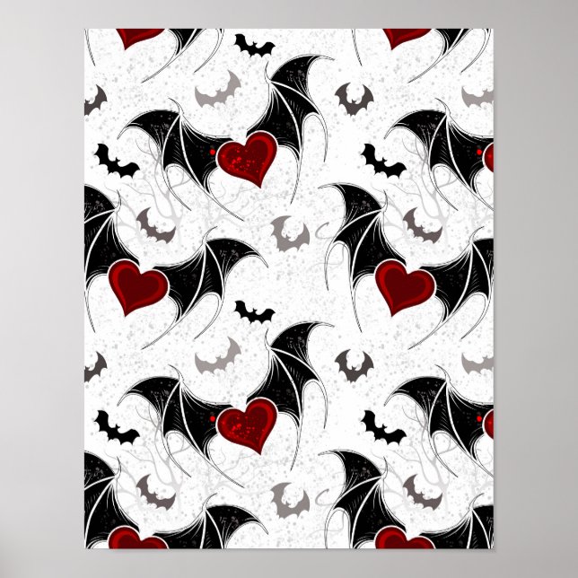 Poster Coeur d'Halloween avec ailes de chauve-souris noir (Devant)